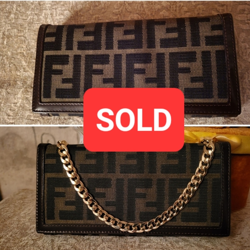 💟SOLD💟Authentic FENDI Zucca Canvas Leather Bifold Long Wallet
